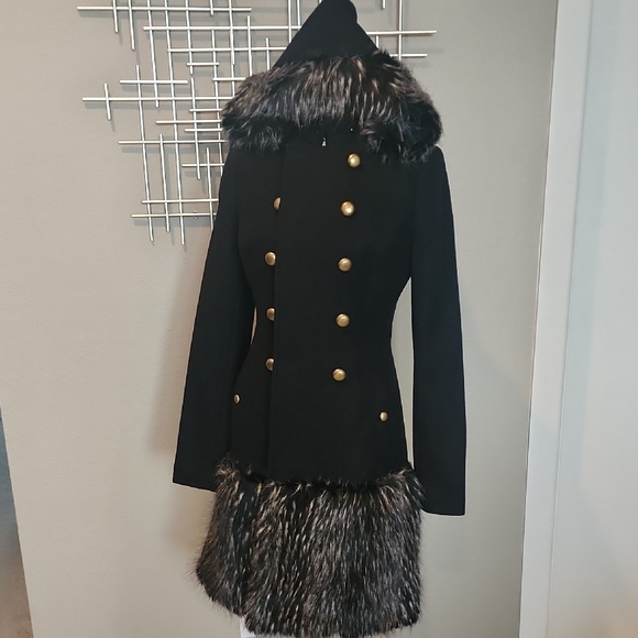 Rachel Zoe Military Style Coat Faux Fur Detail Detachable Hood 6 Like New - Picture 2 of 16
